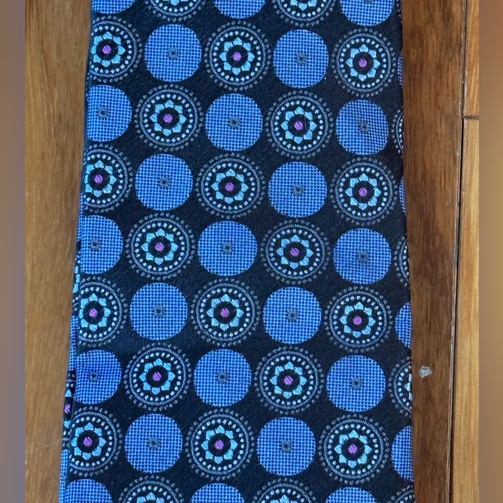 NWOT Nordstrom Men’s Shop Blue Medallion Silk Tie Black Geometric - Picture 5 of 5